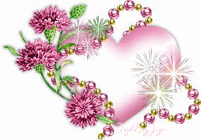 un coeur qui scintille avec de belle fleur rose